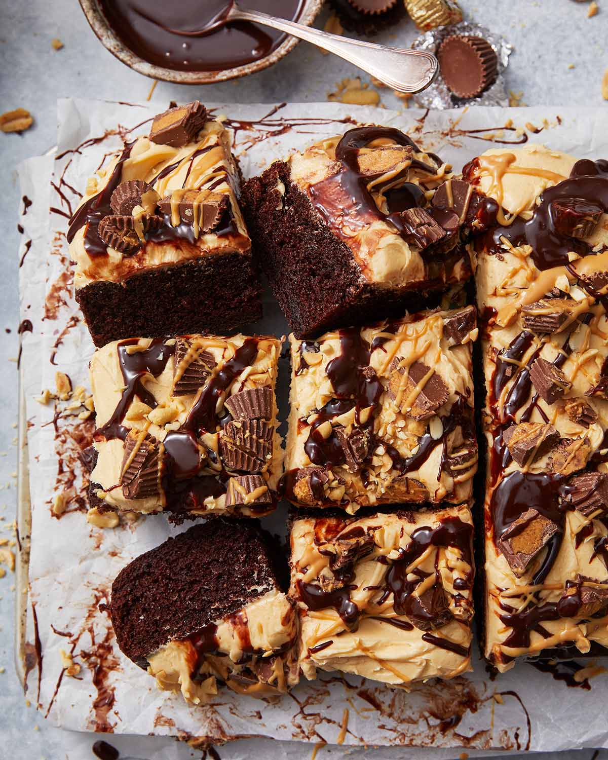 Chocolate Peanut Butter Cake for a crowd