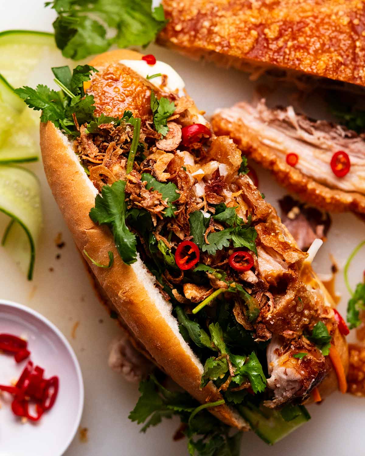 Crispy pork belly banh mi